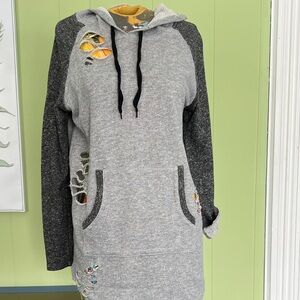 Gray and Black Women's Hoodie with Colorful Accents